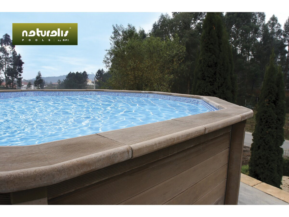 Kit piscina Naturalis 2" decagonale allungata in cemento effetto legno - 6,36 x 4,74 x 1,40 m