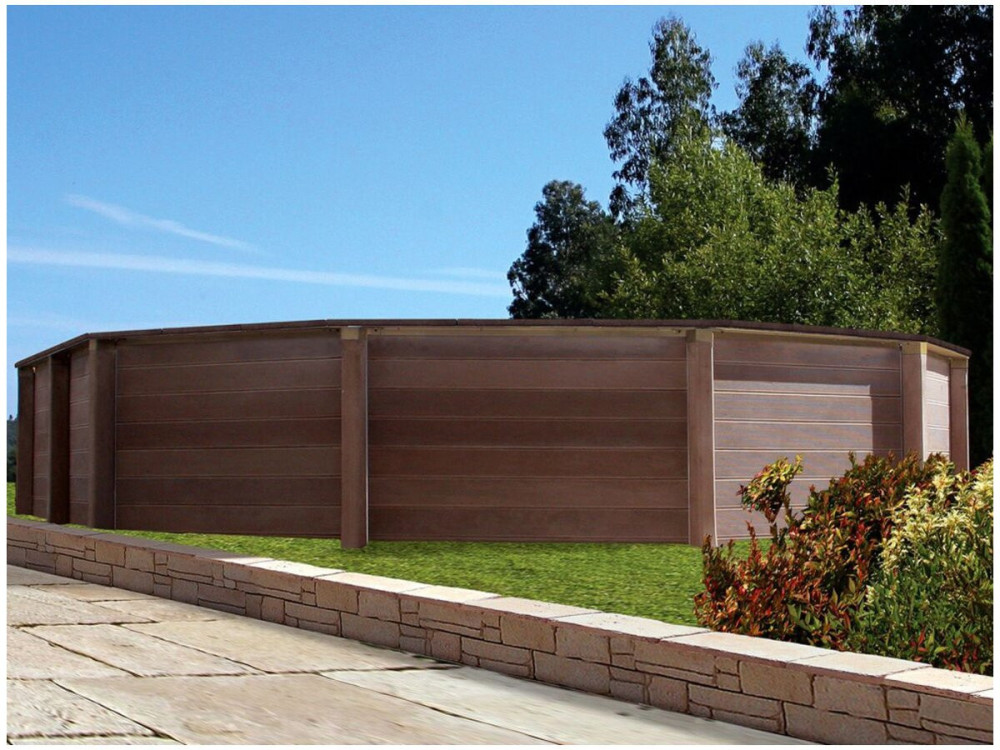 Kit piscina Naturalis 2" decagonale allungata in cemento effetto legno - 6,36 x 4,74 x 1,40 m