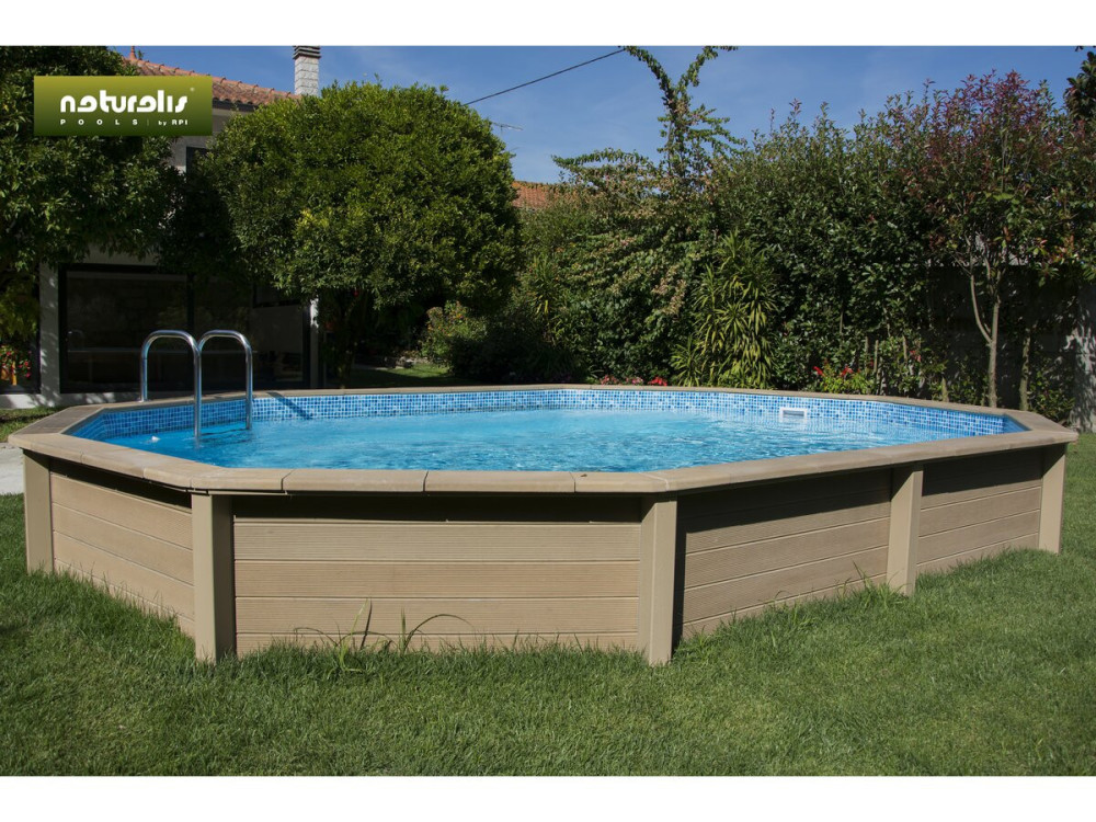 Kit piscina Naturalis 2" decagonale allungata in cemento effetto legno - 6,36 x 4,74 x 1,40 m