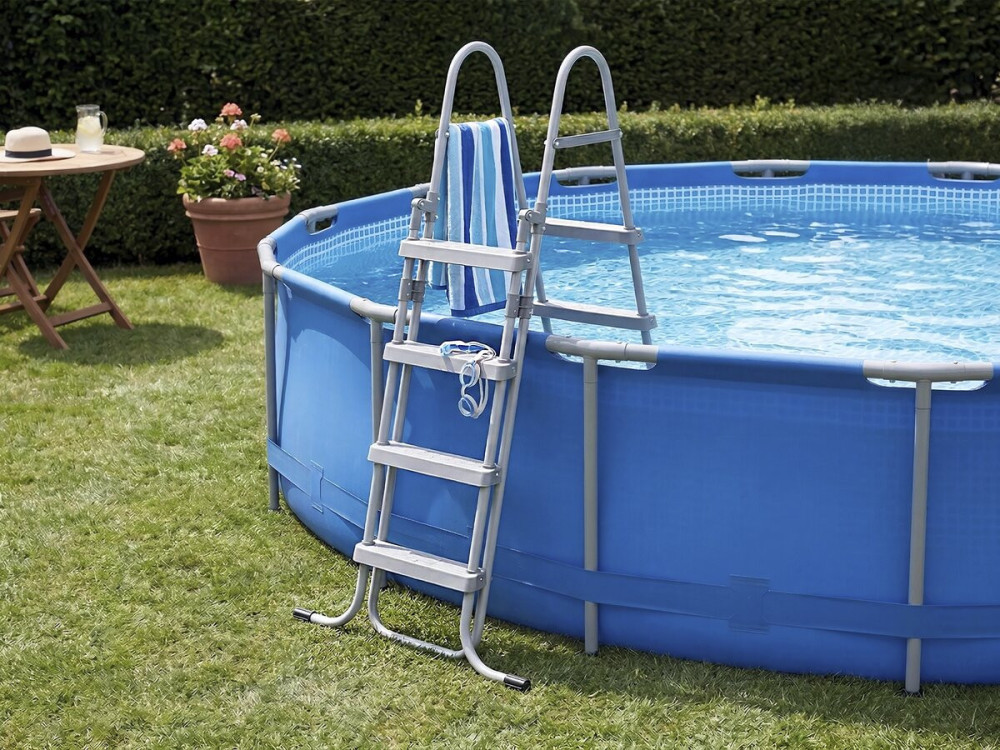 Scala per piscina "Milo" con sistema di sicurezza per bambini - Grigio