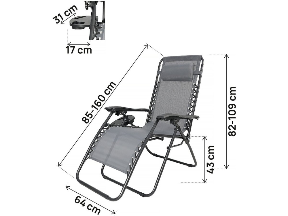 Sedia da giardino rilassante Sintra Zero Gravity - Grigio