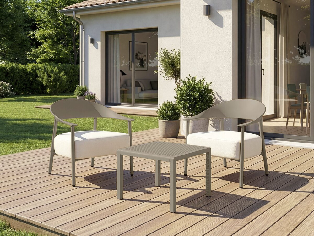 Set di 2 poltrone da giardino "Céora" in plastica e metallo - Taupe