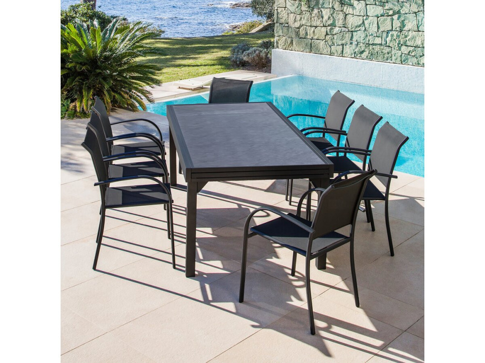 Tavolo da giardino allungabile in alluminio "Lagos" - 140/280 x 90 x 76 cm - Nero