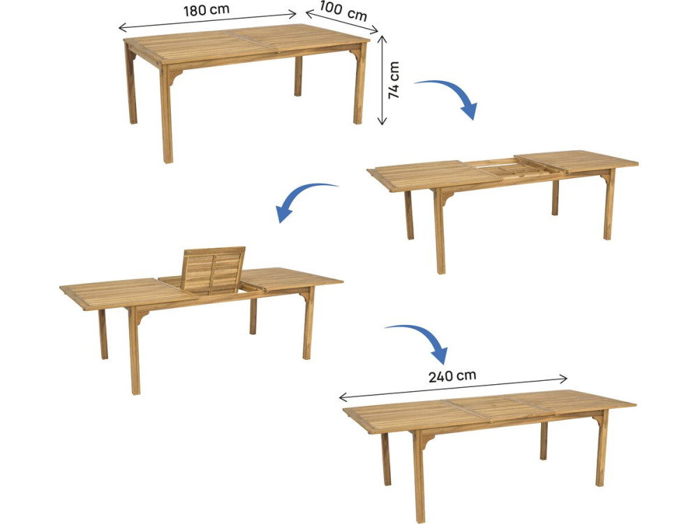 Tavolo da giardino allungabile in legno "Valladolid" 180/240 cm - posti a sedere da 6 a 10 - Marrone