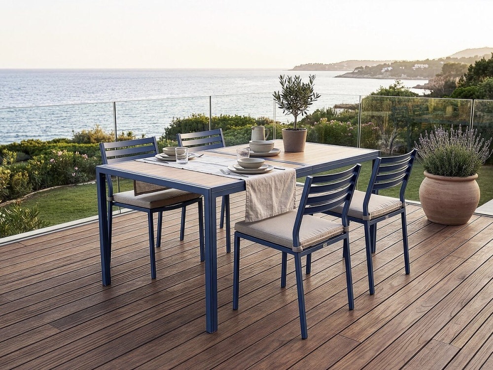 Tavolo da giardino in metallo finto legno "Tossa" - 160 x 90 x 75 cm - Marrone