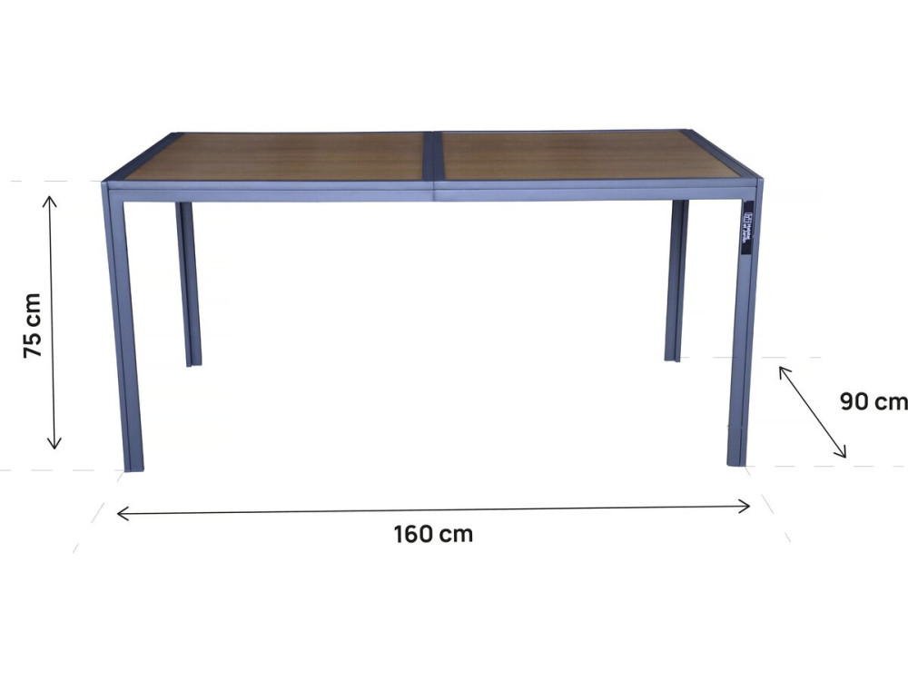 Tavolo da giardino in metallo finto legno "Tossa" - 160 x 90 x 75 cm - Marrone
