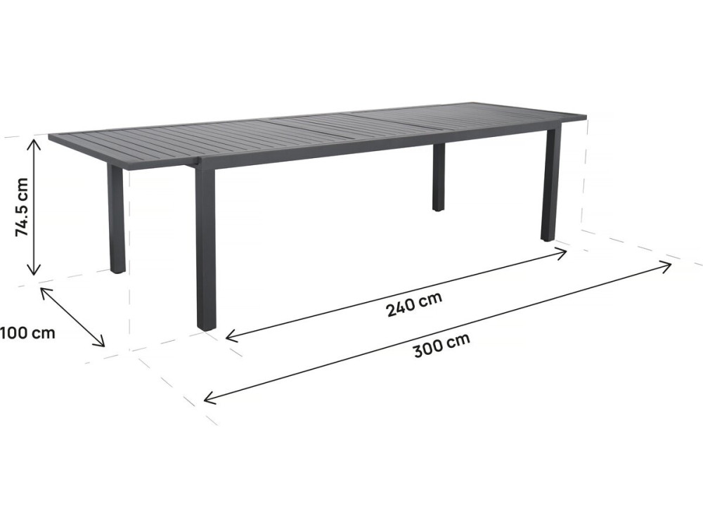 Tavolo da giardino allungabile in metallo "Salou" - 240/300 x 100 x 75 cm - Grigio