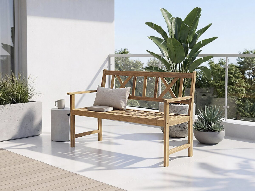 Panchina da giardino in legno 120 cm "Surabaya" - 2 posti - Marrone