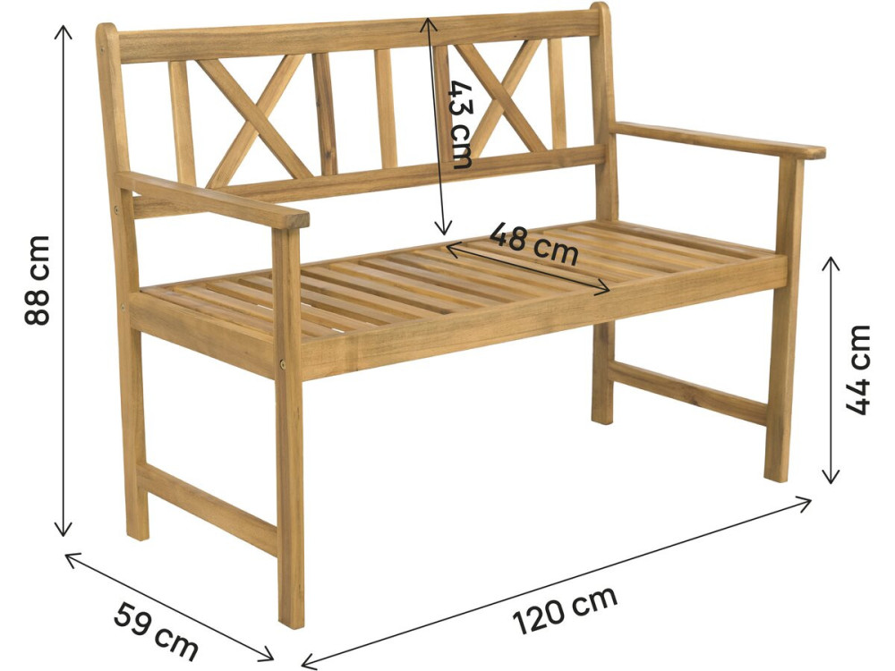 Panchina da giardino in legno 120 cm "Surabaya" - 2 posti - Marrone