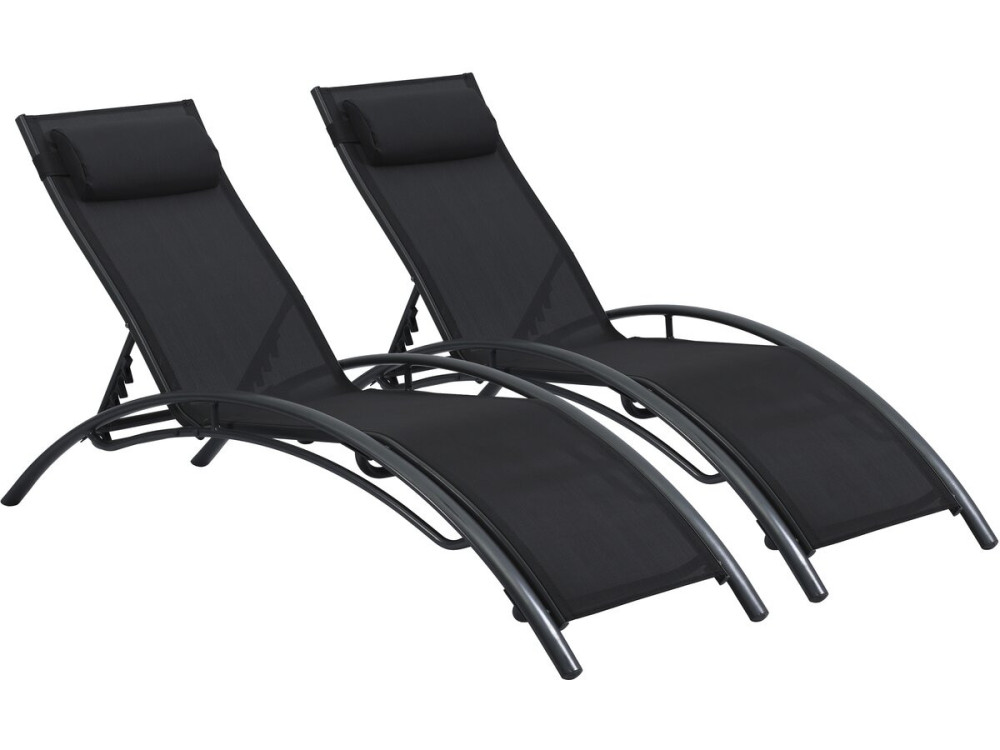 Set di 2 lettini prendisole Beauty "Phoenix" in alluminio Nero