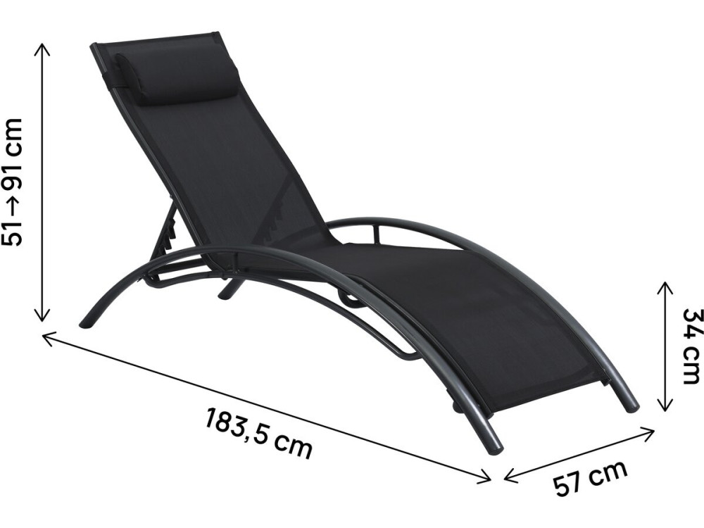 Set di 2 lettini prendisole Beauty "Phoenix" in alluminio Nero