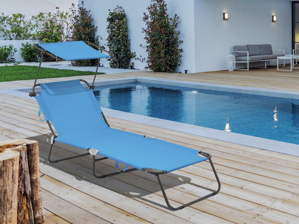 Lettino prendisole pieghevole "Lazy" - Con parasole - Blu