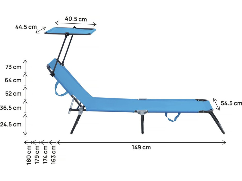 Lettino prendisole pieghevole "Lazy" - Con parasole - Blu