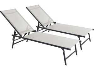 Set di 2 lettini prendisole in metallo "Sublima" - 180 x 54 x 104 cm - Beige