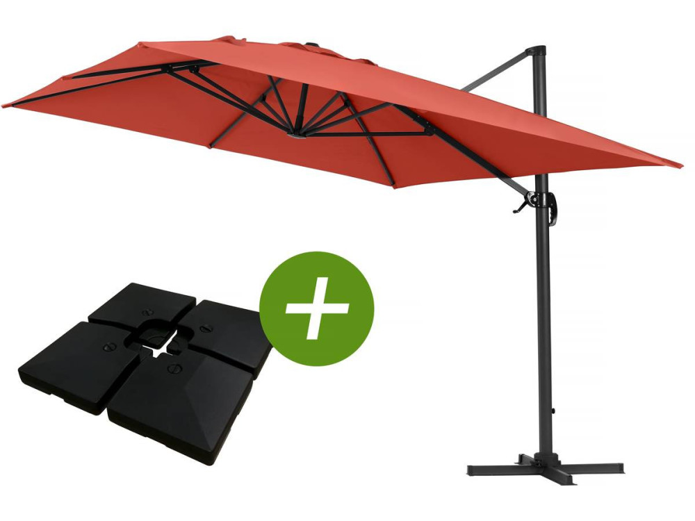 Ombrellone decentrato in alluminio SUN 4 - Rettangolare - 3 x 4 m - Rosso  - Piastrelle incluse