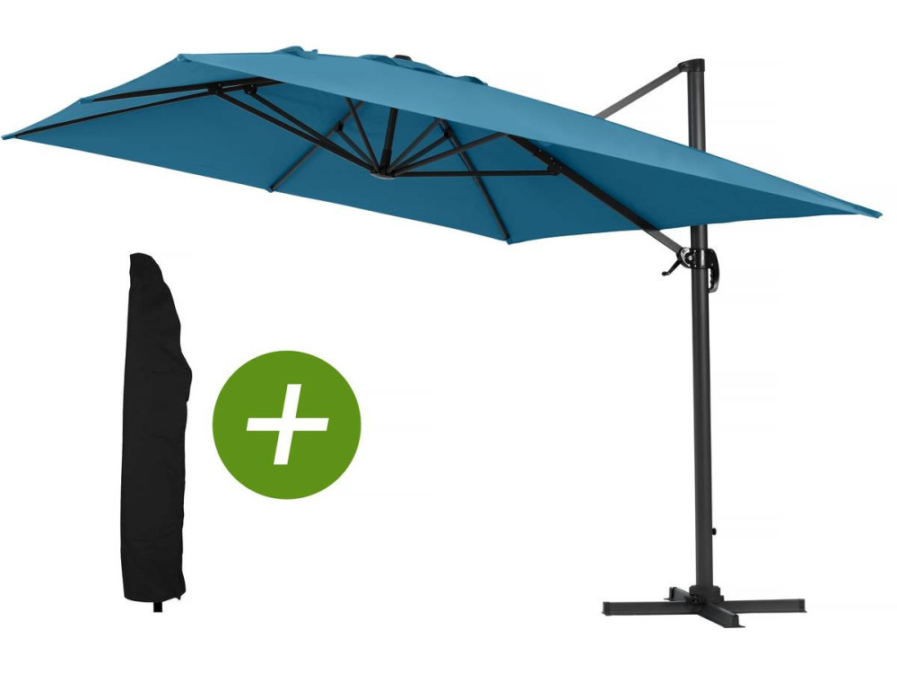 Ombrellone da giardino  decentrato da giardino Alu "Sun 4" - Rettangolo - 3 x 4 m - Blu + Copertura protettiva