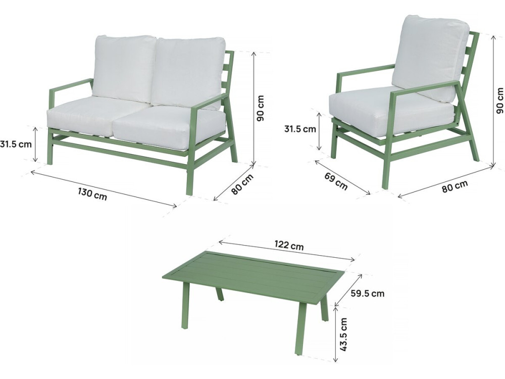 Set di mobili da giardino in metallo "Queens" - 4 posti - Verde