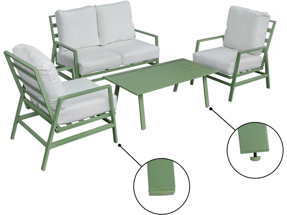 Set di mobili da giardino in metallo "Queens" - 4 posti - Verde
