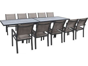 Set da pranzo da giardino estensibile "Lagos" - 200/320 x 105 x 76 cm - Tortora - 10 posti