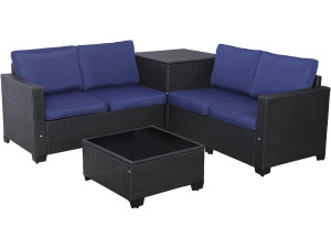Set di mobili da giardino in resina intrecciata "Riley" con contenitore - 4 posti - Blu scuro