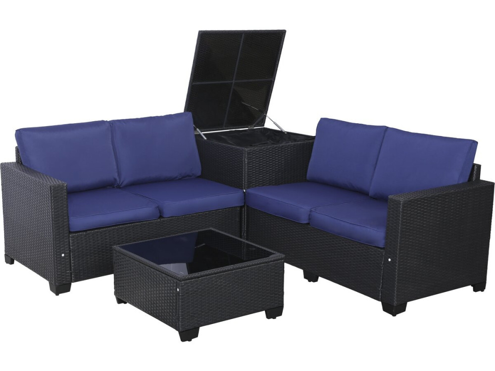 Set di mobili da giardino in resina intrecciata "Riley" con contenitore - 4 posti - Blu scuro