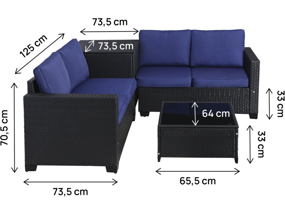 Set di mobili da giardino in resina intrecciata "Riley" con contenitore - 4 posti - Blu scuro