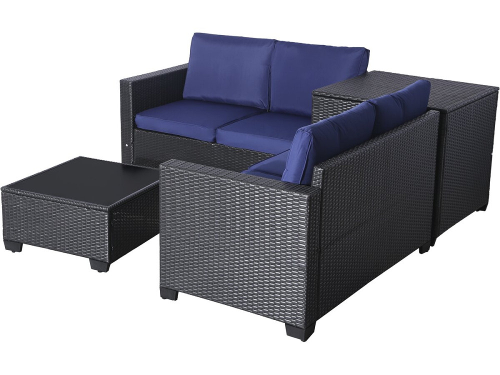 Set di mobili da giardino in resina intrecciata "Riley" con contenitore - 4 posti - Blu scuro