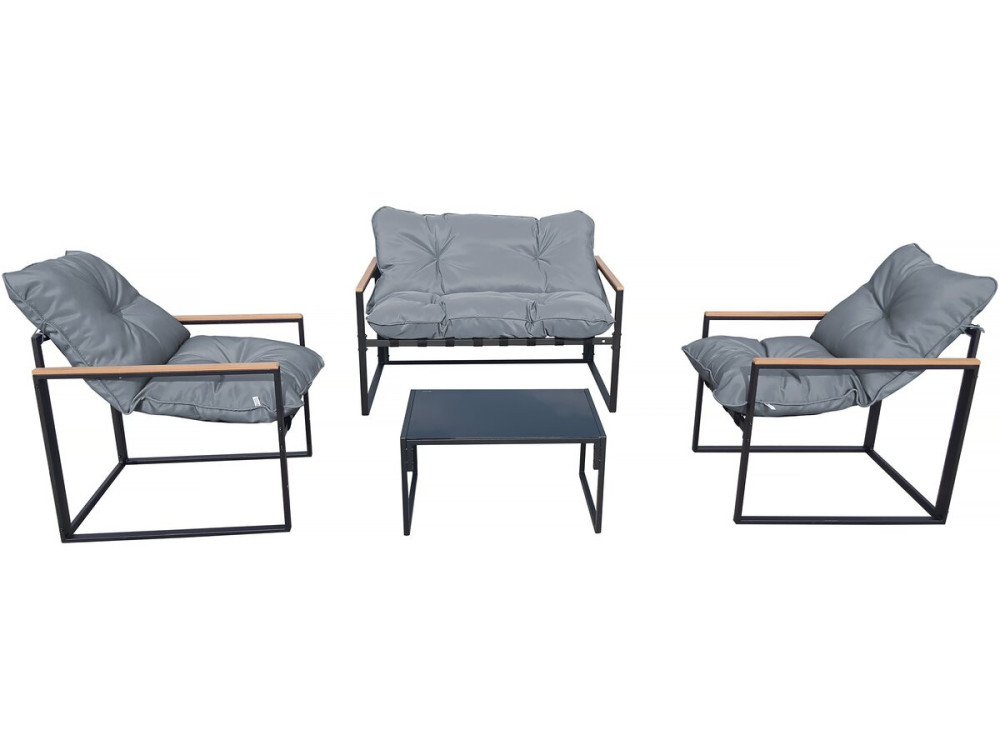 Set di mobili da giardino "Jules" - 4 posti - Grigio/Nero