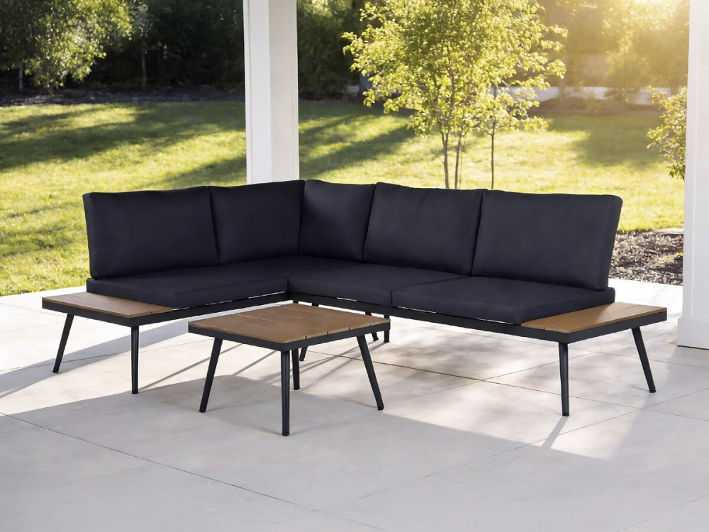Divano angolare da giardino "Mira" - finto legno - 4 posti - Grigio