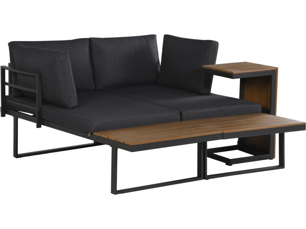 Set di mobili da giardino "Sylva" divano angolare modulare, finitura in finto legno - 4 posti - Grigio