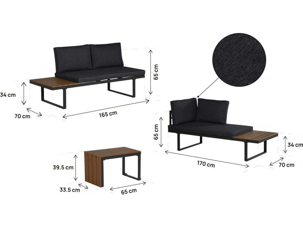 Set di mobili da giardino "Sylva" divano angolare modulare, finitura in finto legno - 4 posti - Grigio