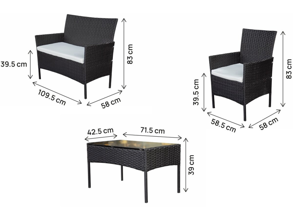 Set di mobili da giardino in resina intrecciata "Toronto" - 4 posti - Nero