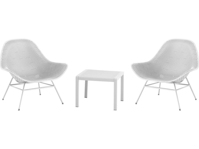 Set di 2 poltrone da giardino "Soléna" con tavolino - Bianco