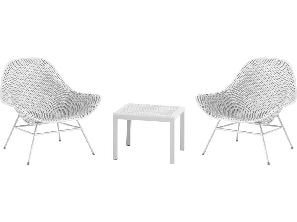Set di 2 poltrone da giardino "Soléna" con tavolino - Bianco