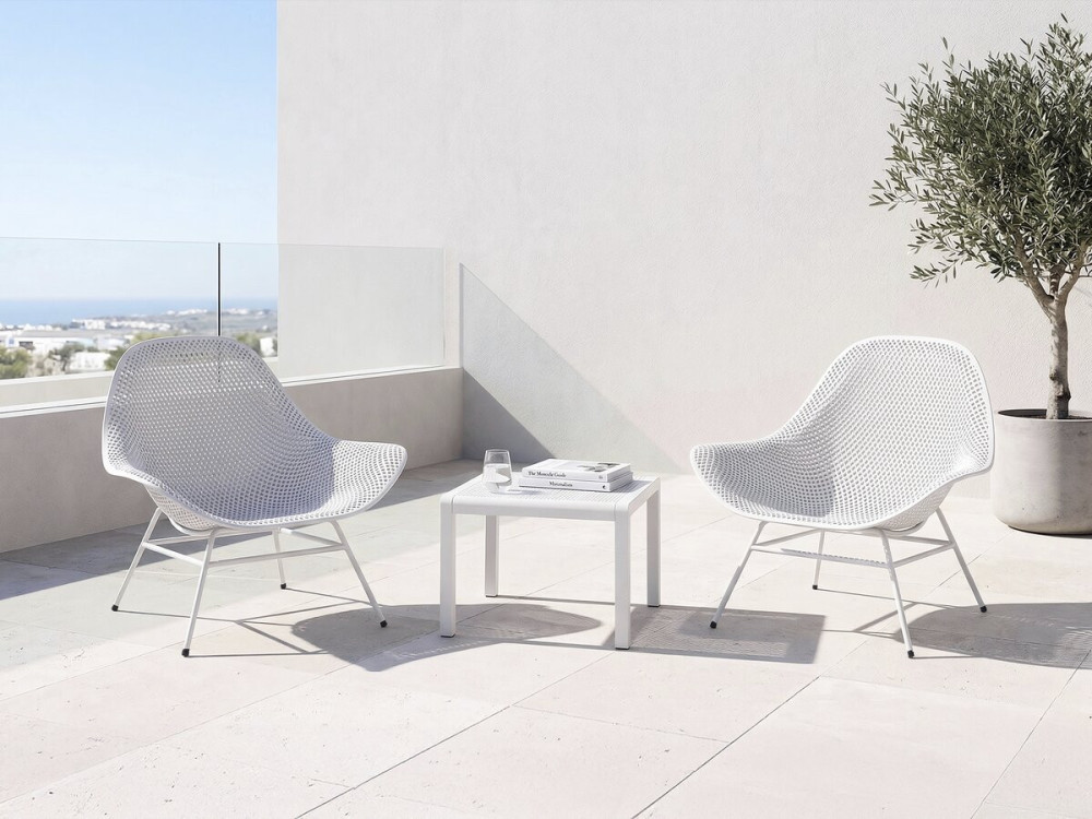 Set di 2 poltrone da giardino "Soléna" con tavolino - Bianco