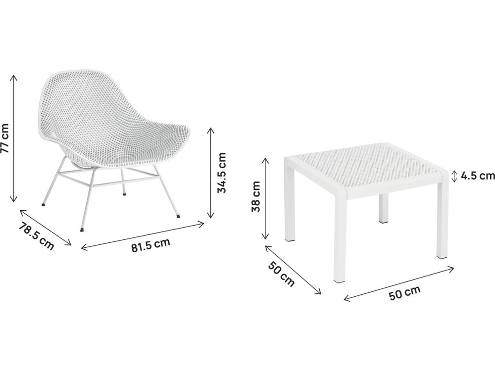 Set di 2 poltrone da giardino "Soléna" con tavolino - Bianco