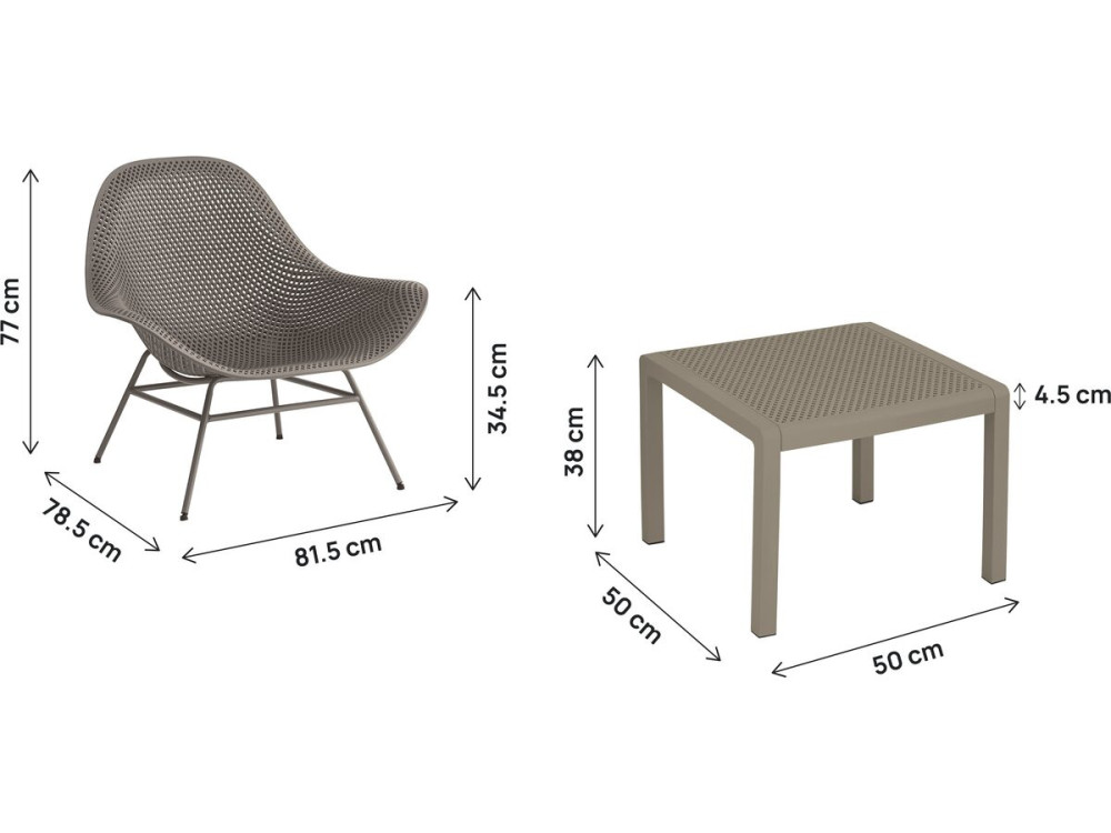 Set di 2 poltrone da giardino "Soléna" con tavolino - Taupe
