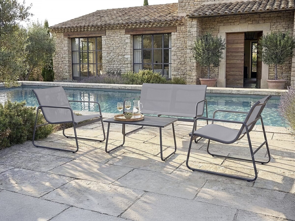 Set di mobili da giardino in metallo "Fortaleza" - 4 posti - Grigio chiaro