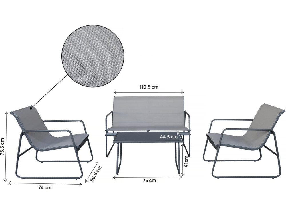 Set di mobili da giardino in metallo "Fortaleza" - 4 posti - Grigio chiaro