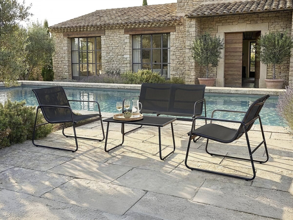 Set di mobili da giardino in metallo "Fortaleza" - 4 posti - Nero