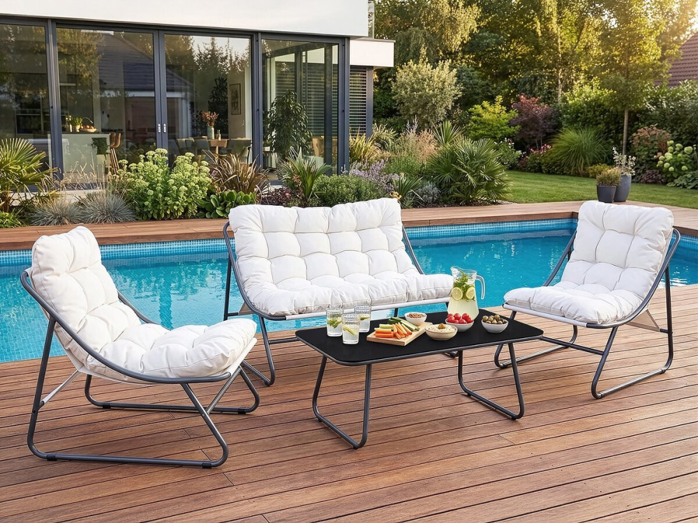 Set di mobili da giardino in metallo "Aria" con cuscini - 4 posti - Beige