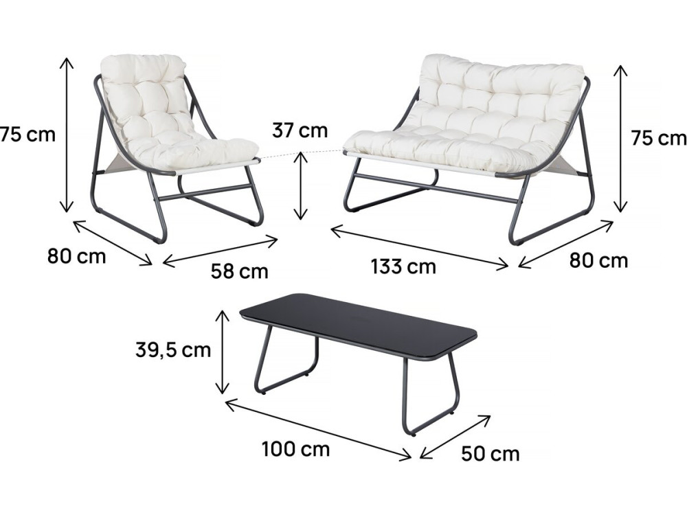 Set di mobili da giardino in metallo "Aria" con cuscini - 4 posti - Beige