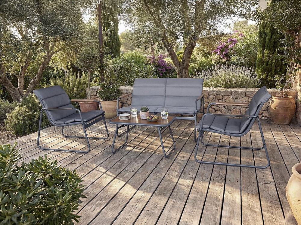 Set di mobili da giardino "Bastia" con cuscini in metallo - 4 posti - Grigio