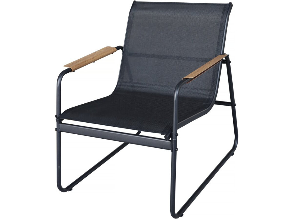 Set di mobili da giardino in metallo "Sparta" con decori in finto legno - 4 posti - Nero