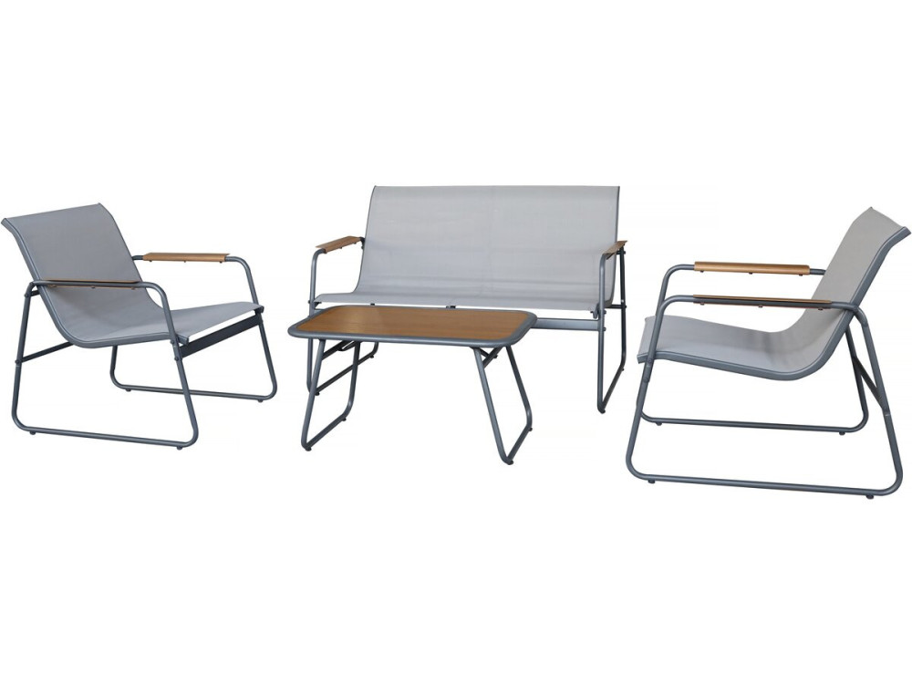 Set di mobili da giardino in metallo "Sparta" con decoro in finto legno - 4 posti - Grigio chiaro