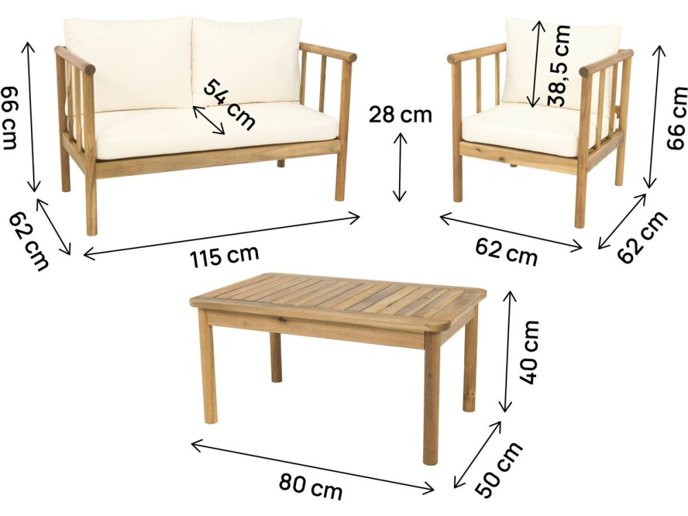 Set di mobili da giardino in legno "Milano" con cuscini - 4 posti - Beige