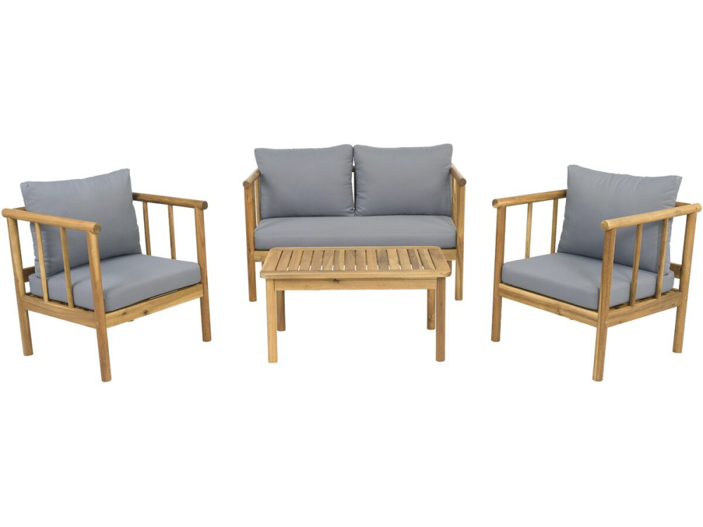 Set di mobili da giardino in legno "Milano" con cuscini - 4 posti - Grigio