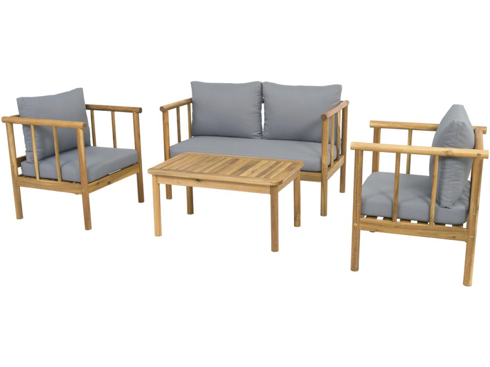 Set di mobili da giardino in legno "Milano" con cuscini - 4 posti - Grigio