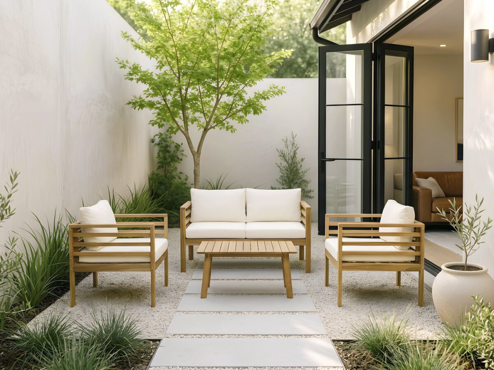 Set di mobili da giardino in legno "Beckham" con cuscini - 4 posti - Beige