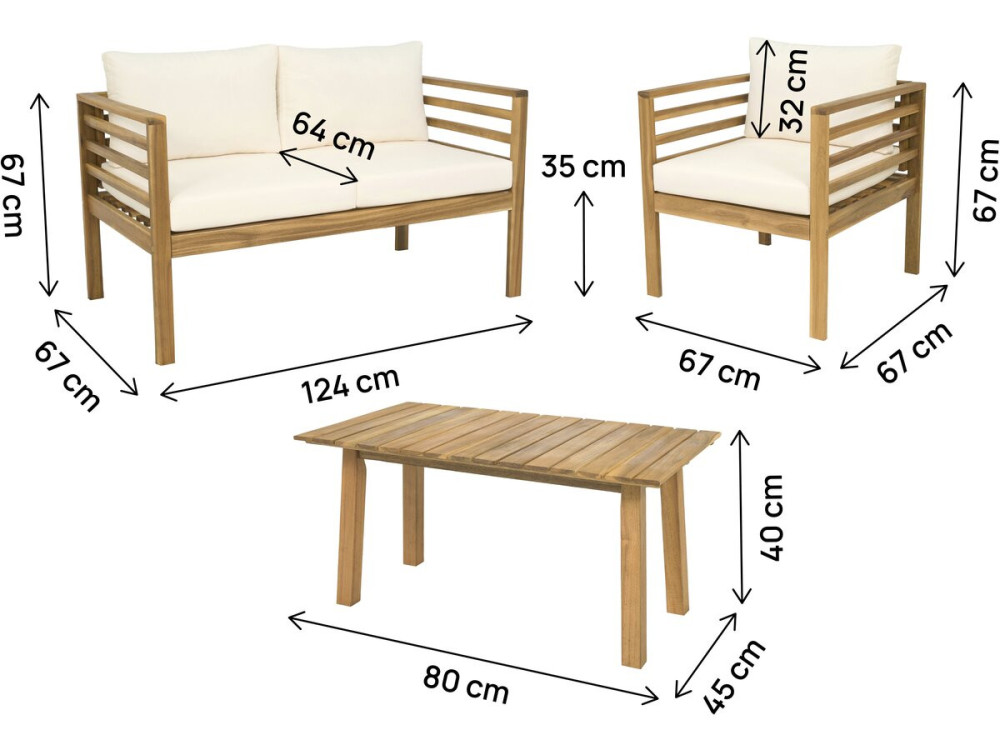 Set di mobili da giardino in legno "Beckham" con cuscini - 4 posti - Beige